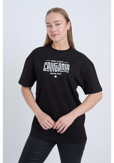 Kadın Oversize Baskılı T-shirt Siyah California SIYAH