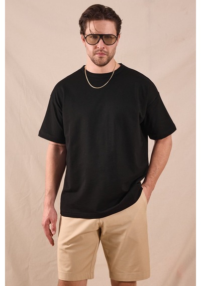 Tonny Black Rahat Kalıp Oversize Kesim T-shirt Erkek Siyah T-shirt Tbtshrt020