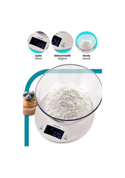 Goldmaster Menekşe Geniş Led Ekranlı Dokunmatik Dijital Hassas 1Gr-5Kg Mutfak Tartısı Terazisi