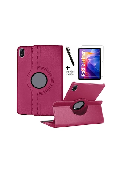 Xiaomi Redmi Pad 2 11 Inç Tablet Kılıf 360 Döner Deri Standlı Kapak Ekran Koruyucu Ve Kalem Set