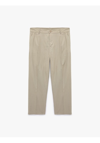 Koton Regular Fit Cepli Pamuk Keten Karışımlı Pileli Pantolon Gri 6sam40142nw