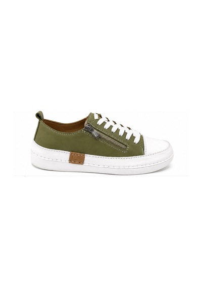 N Napa Shoe Np.8260f.avakado Deri Napa Shoe Hakiki Deri Kadın Sneaker Haki / Beyaz Yan Fermuarlı Comfort Günlük Ayakkabı