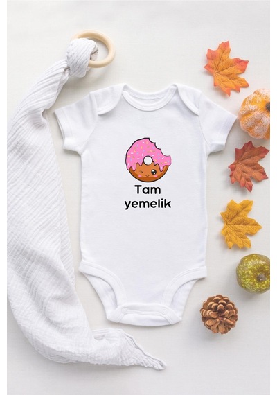 Tuğba Baby Özel Tasarım Lisanslı Tam Yemelik Donut Bebek Body Anne Bebek Badi Zıbın Beyaz