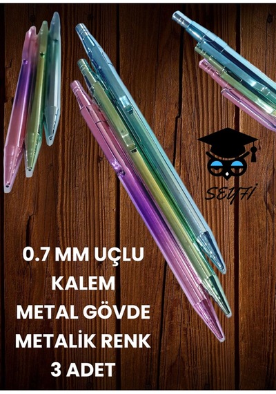 0.7 Mm Uçlu Kalem Metal Gövde Metalik Renk 3 Adet Çok Renkli