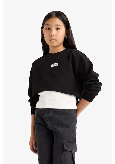 Defacto Kız Çocuk 2li Takım Relax Fit Bisiklet Yaka Baskılı Sweatshirt Atlet F2797a825aubk81 Siyah