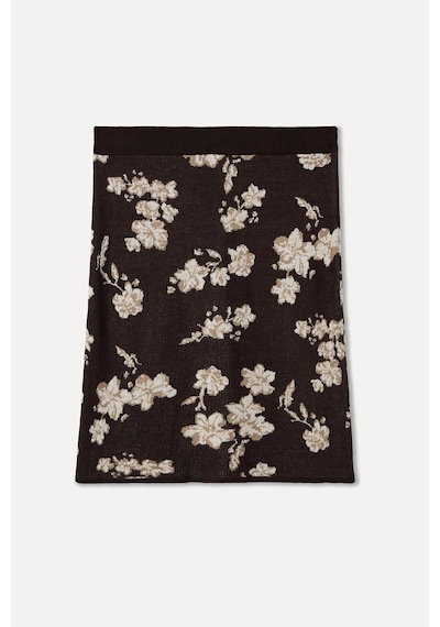 Mudo Kadın Kadın Koyu Kahverengi Jakarlı Floral Desenli Mini Etek 1263503 Koyu Kahve