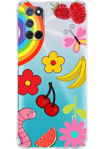 Prinrify Oppo A72 Uyumlu Water Color 5 Baskılı Şeffaf Köşe Korumalı Antişok Kılıf