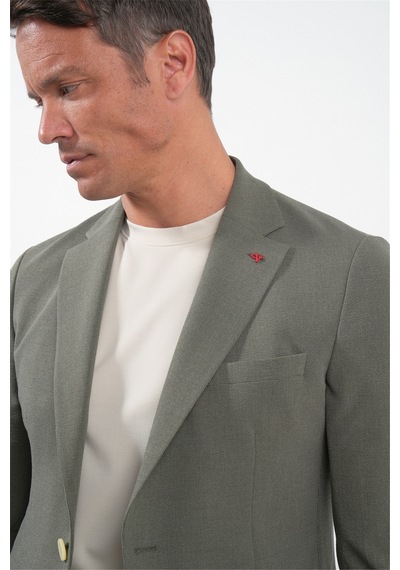 İmza Haki Mono Yaka Gofreli 6 Drop Slim Fit Esnek Ceket 1002260151