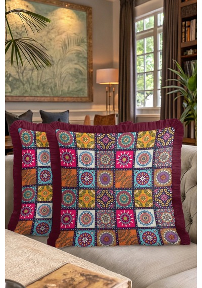 Mandala Patchwork Saçaklı Yastık Kılıfı - Etnik Renkli Bohem Mor Püsküllü Kırlent Kılıfı Koyu Lavanta Karamel Mandala Patchwork Saçaklı Yastık Kılıfı - Etnik Renkli Bohem Mor Püsküllü Kırlent Kılıfı Koyu Lavanta Karamel