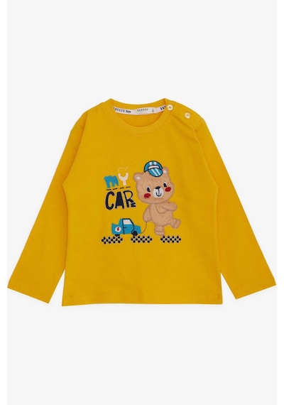 Breeze Erkek Bebek Uzun Kollu Tişört Ayıcık Baskılı Yazı Nakışlı 9 Ay-3 Yaş, Sarı