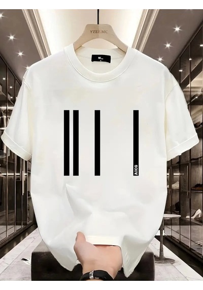 Efnaz Style Baskılı Oversize Bisiklet Yaka T-shirt - Beyaz