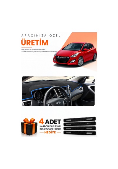 Hyundai İ30 2012-2016 Uyumlu Torpido Koruma Örtüsü Oto Kılıfı - Siyah Mavi