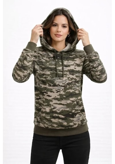 Vexor Kamuflaj Desenli 2 İplik 4 Mevsim Kapüşonlu Kanguru Cepli Hoodie Sweatshirt - Kamuflaj