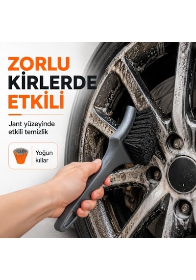 Romofy Araba Jant Temizleme Fırçası - Zorlu Kir Ve Balata Tozuna Etkili Ergonomik Saplı Oto Jant Ve Detay Temizlik Fırçası 1 Adet