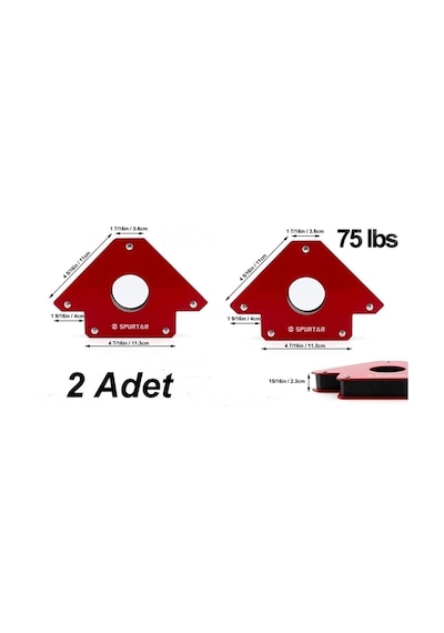2 Adet 75 Lbs Manyetik Kaynak Mıknatısı Gönyesi 35 Kg.
