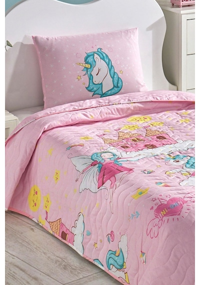 Kapitone Yatak Örtüsü Seti Tek Kişilik Unicorn Dreams Pembe Pembe