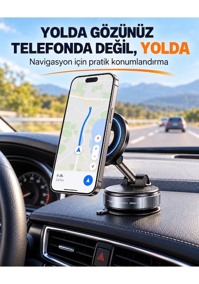 K007 Vakumlu Vantuzlu Manyetik Araç Telefon Tutucu Alüminyum Alaşım Katlanabilir Çok Açılı Torpido Cam Uyumlu Güçlü Mıknatıslı