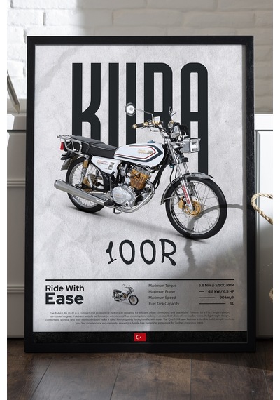Kuba Çita 100r Siyah Ahşap Çerçeveli Poster, Dekoratif Motosiklet Duvar Tablosu