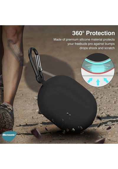 Koodmax Huawei Freebuds Pro Uyumlu Silikon Kılıf + Metal Kopça - Siyah
