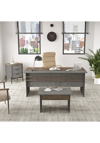Navaris Abc Ofis Büro Masa Takımı Kahve Beton Antrasit Nav7-cga Kahverengi