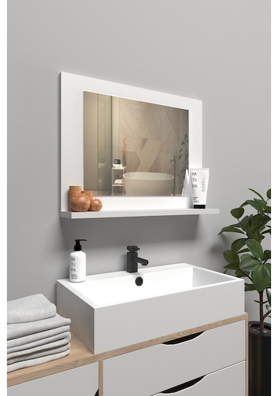 Raflı Banyo Aynası, Lavabo Ve Wc Aynası, Dresuar , Koridor , Mutfak , Makyaj Modern Duvar Tipi Ayna Beyaz