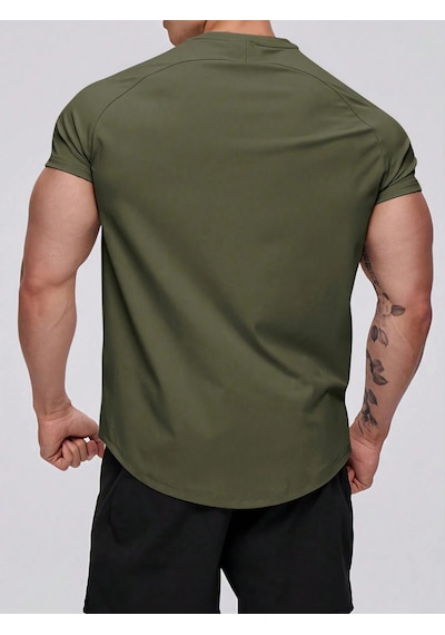 Genius Store Erkek Spor Tişört Running Sports Gym Reglan Oval Kesim Penye T-shirt Ovalt-shirt Haki