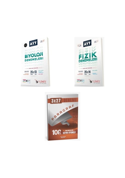2027 Limit Ayt 25 Biyoloji Li Deneme + Fizik X 14 Deneme + Anla Kazan Paragraf Deneme 3'lü Set