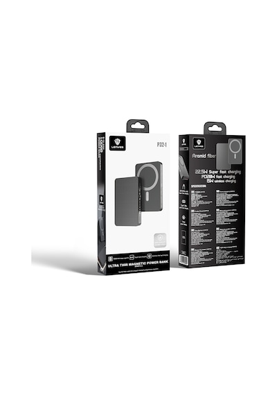 Lenyes P32-1 M-safe Şarj Özellikli Aramid Fiber Powerbank 15w 10000mah Siyah Siyah