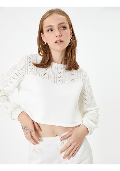 Koton Crop Kazak Ajurlu Balon Kollu Bisiklet Yaka Ekru 4wak30091ek 4WAK30091EK010 Ekru