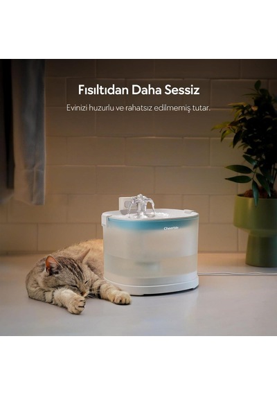 Cheerble E1 Plastik Hazneli Şarjlı Otomatik Kedi Su Pınarı 22 X 20 X 18, 2lt Cdy01