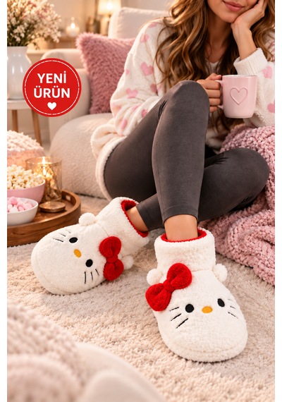 Moon Cloud Moo Kadın Peluş Pudra Hello Figürlü Ev Botu Kışlık Sıcak Tutan Yumuşak Tabanlı Sevimli Terlik Ev Panduf Ev Beyaz - Kırmızı Moon Cloud Moo Kadın Peluş Pudra Hello Figürlü Ev Botu Kışlık Sıcak Tutan Yumuşak Tabanlı Sevimli Terlik Ev Panduf Ev Beyaz - Kırmızı