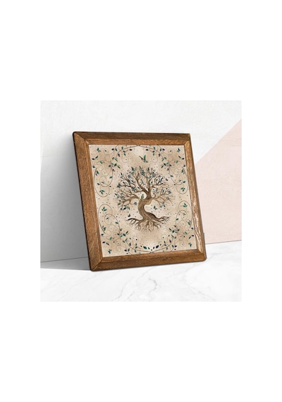 Pinecone Hayat Ağacı Taş Duvar Tablosu - Ahşap Çerçeveli Taş Tablo - 25x25 Cm - Dekoratif Duvar Sanatı - Modern Ev Ve Ofis Duvar Dekoru W1-07