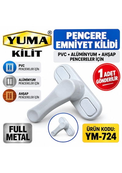 Yuma Emniyet Kilidi Çocuk Güvenlik Kilidi Metal Pvc Alüminyum Ahşap Pencerede Beyaz 1 Adet Kod : Ym-724