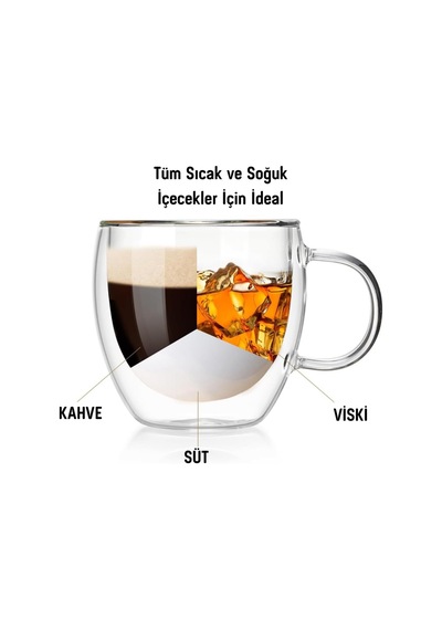 Lexroo Çift Duvarlı Cam Kahve Fincanı 250ml Çok Renkli