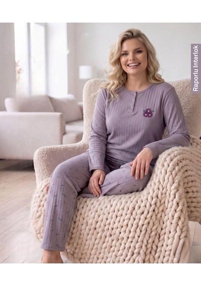 Boyraz Lindros Kadın Düğme Yaka Raporlu İnterlok Kışlık Battal Pijama Takımı 03016 - 1 Adet Lila Boyraz Lindros Kadın Düğme Yaka Raporlu İnterlok Kışlık Battal Pijama Takımı 03016 - 1 Adet Lila