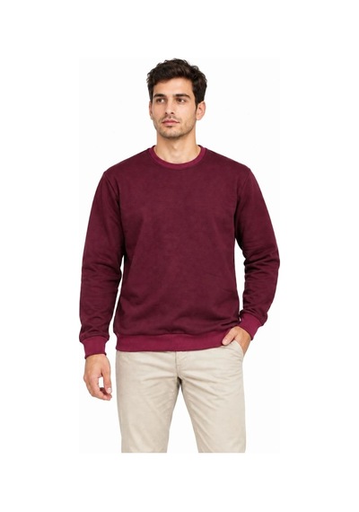 Erkek 3'lü Bisiklet Yaka İçi Şardonlu 2 İplik Düz Uzun Kollu Regular Fit Sweatshirt - Siyah - Bordo - Gri Çok Renkli