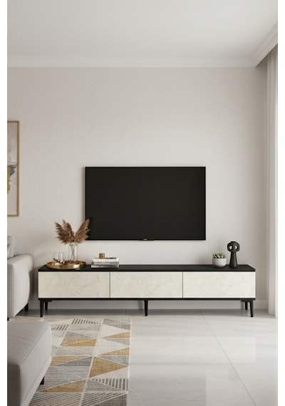 Tsa1899at Aplos Tv Stand, Tv Sehpası Antrasit-traverten 180cm