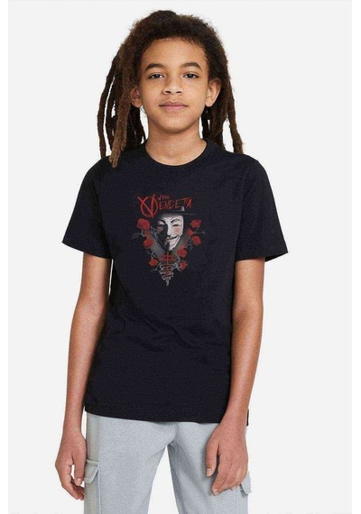 Tshirthane Vandetta Freedom Baskılı Unisex Çocuk Siyah T-Shirt