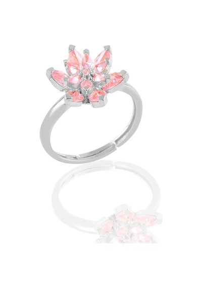 Gümüş Rodyumlu Taşlı Nilüfer Lotus Çiçeği Yüzük