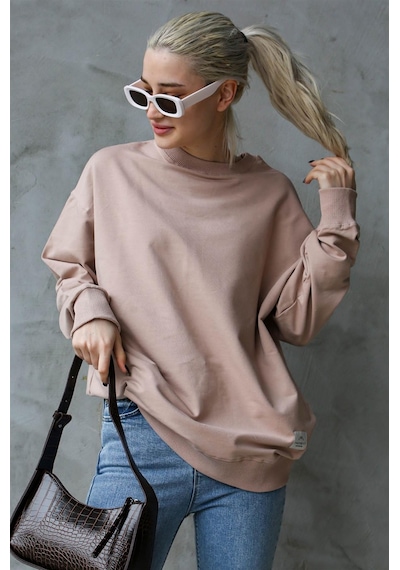 Madmext Pudra Basic Oversize Kadın Sweatshirt Mg1686 Pudra