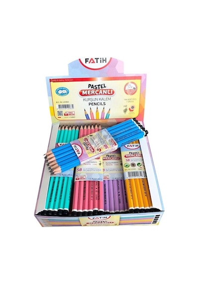Fatih Kurşun Kalem Köşeli Mercanlı Pastel Renkli Kurşun Kalem 12 Renk 144 Adet Kurşun Kalem