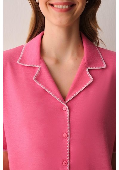 Suwen Hilary Gömlek Yaka Pijama Takımı Sh26628660b880 Pembe Melanj