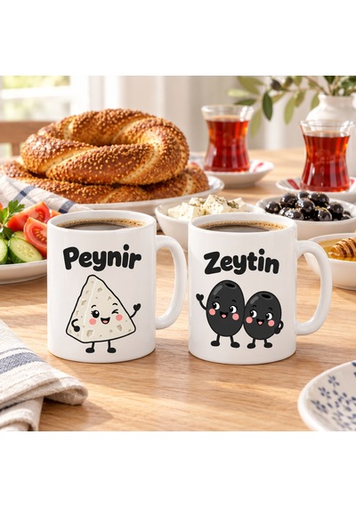 Bezos Peynir Ve Zeytin 2'li Porselen Kupa Seti - Model 406 Nıda Çok Renkli
