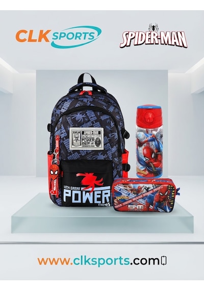 Spiderman Örümcek Adam Okul Sırt Çantası , Kalem Kutusu , Matara 500 Ml Seti Siyah