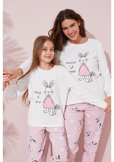 Siyah İnci Pamuklu Örme Pijama Takım 24241093 Ekru