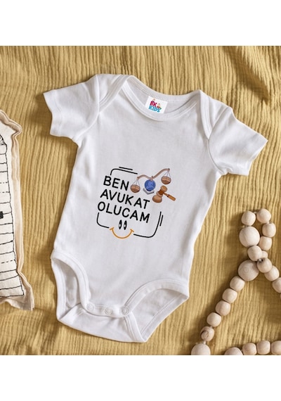 Bk Kids Avukat Olucam Tasarımlı Beyaz Bebek Body Zıbın-1 Çok Renkli