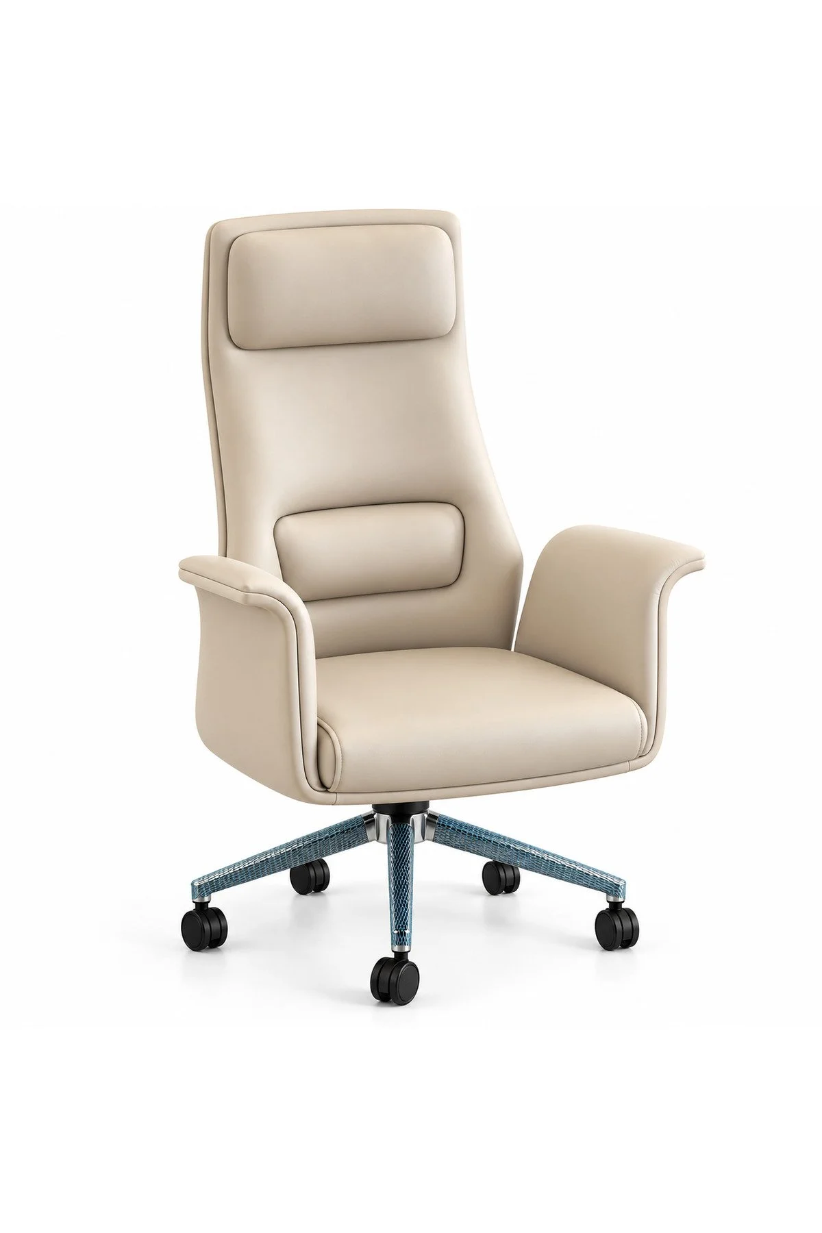 Metal Ayaklı Krem Deri Başlıklı Lüks Yönetici Koltuğu Bej