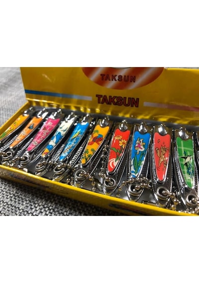 Taksun Tırnak Makası 5,5 cm - Renkli Desenli Askılı Tırnak Makası 24 Lü Paket