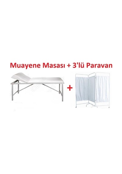 AcarLAB Muayene Masası + Paravan + Eskabo + Serum Askısı Dörtlü Set