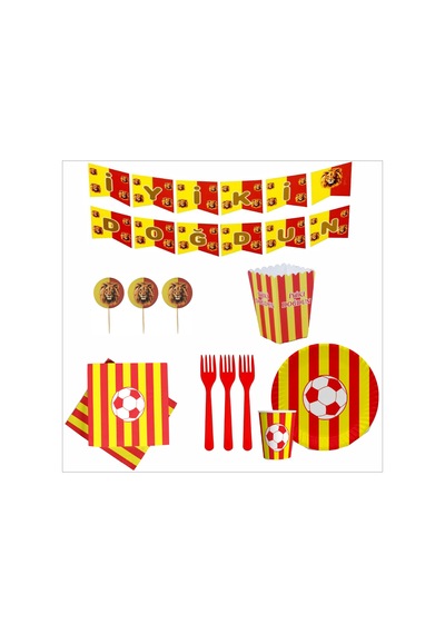 Taraftar Galatasaray Banner, 8 Tabak, 8 Bardak, 8 Mısır Kutusu, 10 Peçete, 10 Çatal, 10 Kürdan
